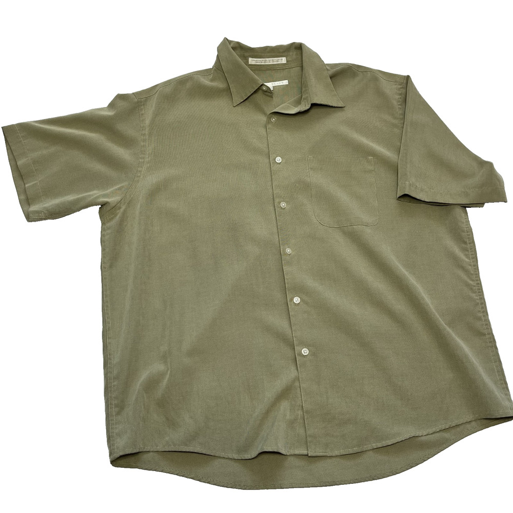 Perry Ellis Short Sleeve Button Down Shirt Green XL Casual